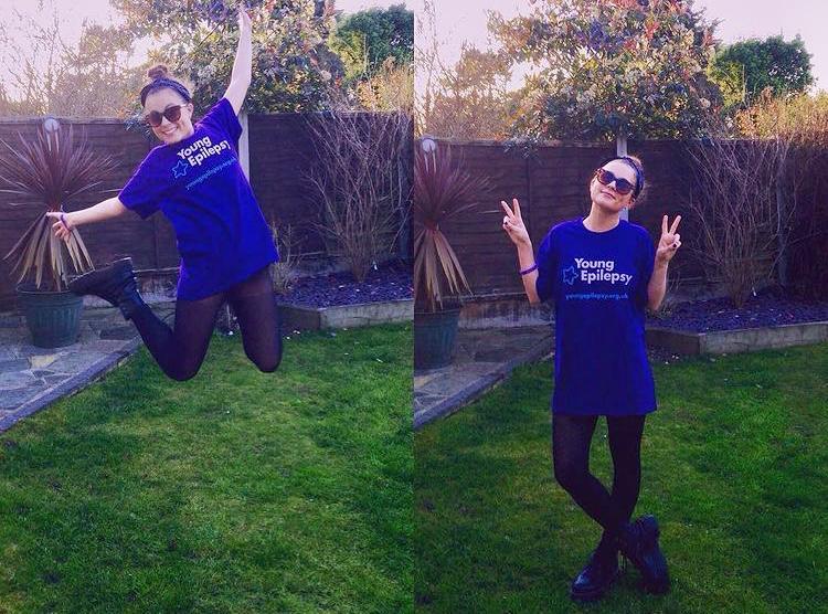 Olivia jumping in her young epilepsy top 